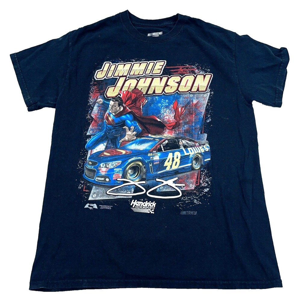 Nascar Shirt Men Medium Blue Tee Jimmie Johnson Racing‎ Superman Retro Adult